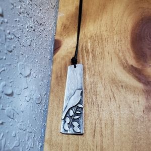 Long Cord Necklace with Metal Bird Pendant